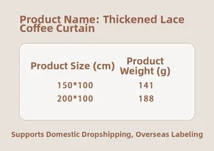 Size chart for lace cafe curtains showing dimensions 150x100cm and 200x100cm in detail