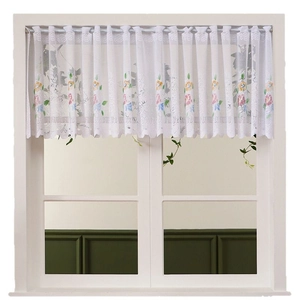 Thick white lace cafe curtain with floral pattern for kitchen and bedroom partition