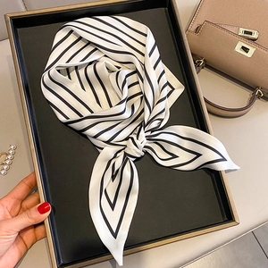 Striped Long Narrow Scarf Imitation Satin Neck Tie Skinny Hairband Fashion Bag Ribbon Accessory For Women
