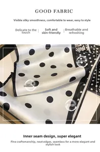 Close-up of black and white polka dot silk scarf texture and fine inner stitching