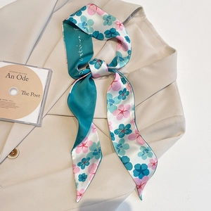 Damen Schmaler Schal Satinnimitat Satin Floral Geometrisch Doppelseitiger Druck Twilly Halstuch Taschengriff Haarband Edel
