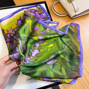 Carré en soie artistique avec imprimé peinture à l'huile Iris de Van Gogh sur tissu premium