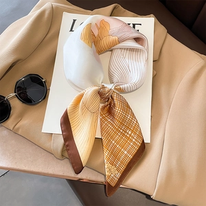 Square Scarf Satin Satin Like Floral Print Geometric Grid Neck Hair Head Wrap Fashion Elegant For Women