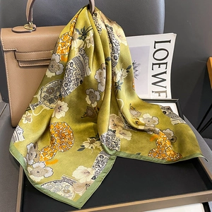 Foulard Carré En Satin Pour Femme Élégant Imprimé Floral Porcelaine Accessoire De Mode Satin