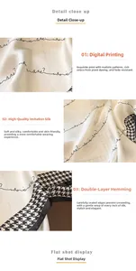 Detail eines Seidensatin-Halstuchs mit Hahnentrittmuster und digitalem Textildruck
