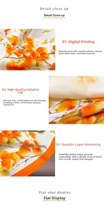 Macro detail of silk-like scarf with persimmon print and premium double-stitched edges