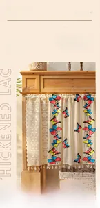 Thickened lace half curtain featuring butterfly embroidery and white tassel fringe