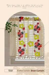 Detail of coffee curtain with ladybug and floral embroidery plus tassel trim