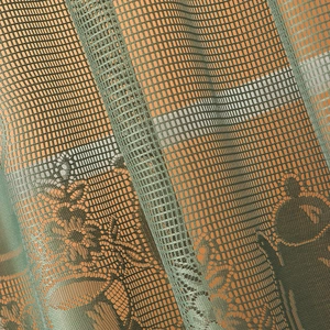 French lace green cafe curtain with intricate floral mesh embroidery for windows