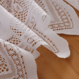 French lace coffee curtain with floral embroidery and elegant scalloped edge detail