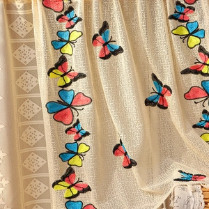 Rideau brise-bise en dentelle avec broderies papillons colorées pour cuisine et chambre