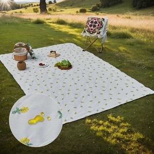 Outdoor Picnic Mat Waterproof Cotton Polyester Sunflower Embroidery Fringe Foldable Camping Beach Blanket Portable