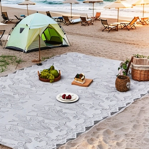 Picnic Blanket Polyester Jacquard Tulip Pattern Lace Edge Outdoor Camping Beach Mat Ins Style Vintage Pastoral