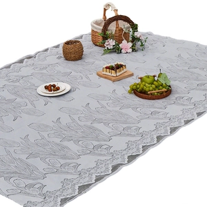 Modern light grey picnic mat with tulip floral prints and decorative lace edges