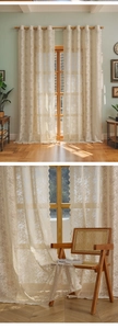 Detailed close-up of floral lace sheer curtain showing delicate embroidery and scalloped edges