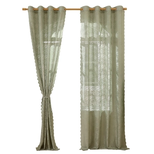 Modern sage green floral lace sheer curtains for living room with elegant scalloped edges