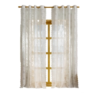 White French floral lace curtains with vintage patterns and elegant scalloped edges
