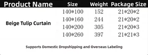 Size chart showing beige tulip lace curtains specifications for various length options