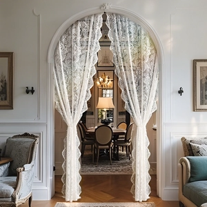 French Lace Door Curtain White Sheer Voile Floral Embroidery Scalloped Edge Partition For Bedroom Living Room Decor