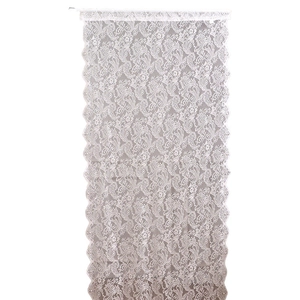Elegant white French lace door curtain with floral paisley pattern and scalloped edges