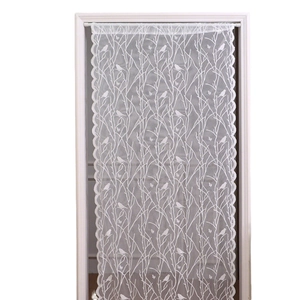 White lace door curtain with bird and floral embroidery in a romantic French style