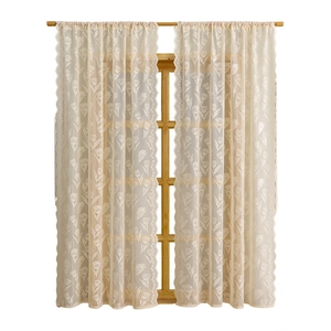 French vintage off-white lace curtains with tulip embroidery and wavy scalloped edges