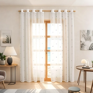 Modern White Sheer Curtains With Cat Embroidery Grommet Top Polyester Semi Transparent Privacy Curtain For Living Room Bedroom