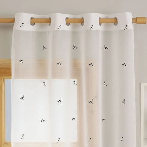 Weißer Voile-Vorhang mit Katzenstickerei und Metallösen für das Wohnzimmer