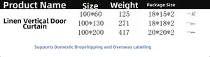 Size chart for vertical stripe linen door curtains in three various lengths