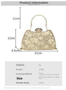 Détail du sac de soirée or champagne avec paillettes de dentelle et fermoir couronne