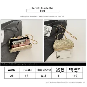 Tableau des tailles pour pochette de soirée en dentelle avec poignée couronne et cristaux