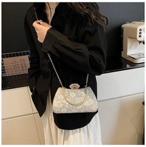 Sac de soirée en dentelle à paillettes, poignée anneau dorée et chaîne élégante