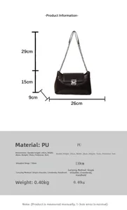 Guide des tailles du sac en PU marron montrant dimensions 26x15x9cm et bandoulière