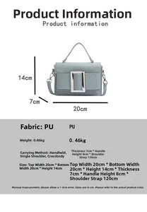 Detailed size chart for the light blue lychee pattern PU leather crossbody handbag