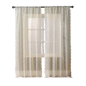 Lace floral sheer curtains in cream white with scalloped edges for living room balcony