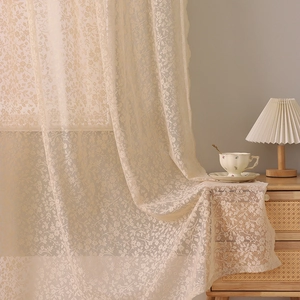 Cream white floral lace curtain for living room with soft light filtering effect