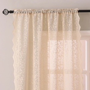 French cream white lace curtain with floral pattern for living room privacy