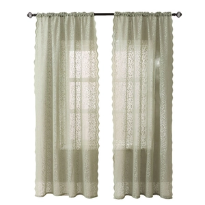 Sage green French floral lace curtains with elegant scalloped edges for bedroom