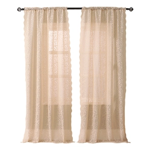 Elegant beige floral lace curtains with scalloped edges for a fresh balcony atmosphere
