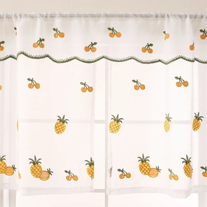 Lace embroidered cafe curtain with orange cherry and pineapple patterns for home decor
