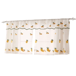 Country style lace cafe curtain with fruit embroidery and green scalloped border