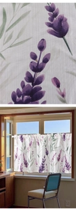 Detail of lavender floral print on textured fabric for partition cafe curtains