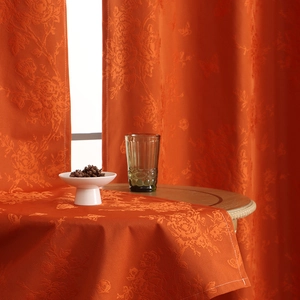 Orange blackout curtain with embossed floral texture and high-quality jacquard fabric