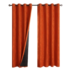 Orange embossed jacquard blackout curtains with silver metal eyelets for living room