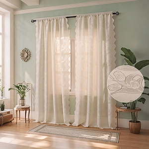 French Style Tulip Embroidered Lace Curtains Polyester Rod Pocket Sheer Voile Window Drapes For Living Room Bedroom Kitchen
