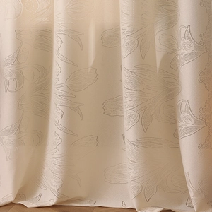 French style cream curtains with tulip jacquard floral pattern for living room decor