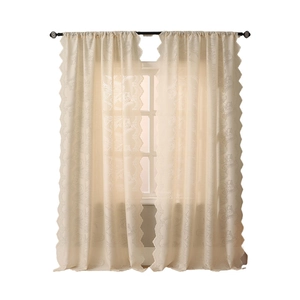 French style beige tulip floral lace curtains with scalloped edges for living room