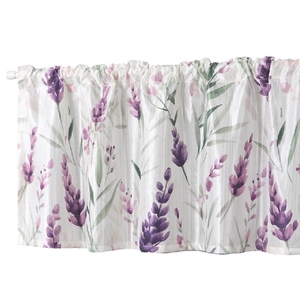 Lavender floral pattern cafe curtain valance with rod pocket for kitchen and bedroom windows