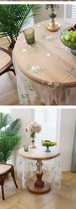 Detail showing colorful flower and butterfly embroidery on white semi-transparent mesh lace