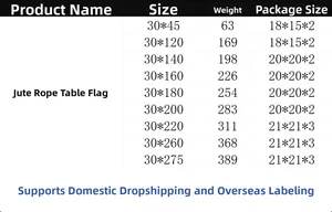 Detailed size chart for cotton linen table runner with tassels in nine length options